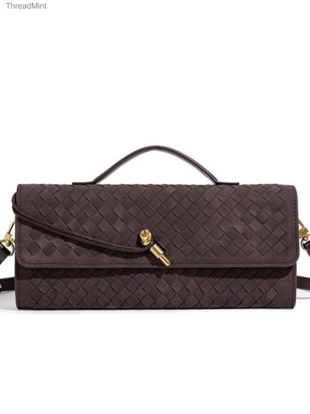 Women's Suede Woven Crossbody Clutch Purse Vintage Underarm Shoulder Bag